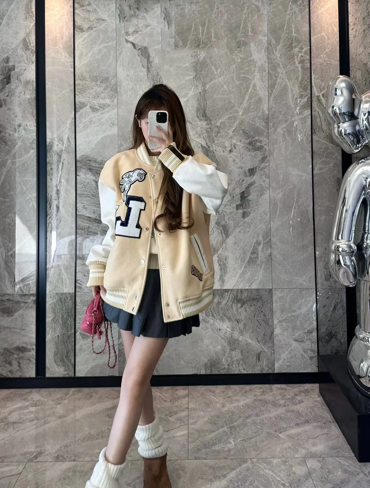 Louis Vuitton/Louis Vuitton 24Fw Pegasus towel embroidered baseball jacket